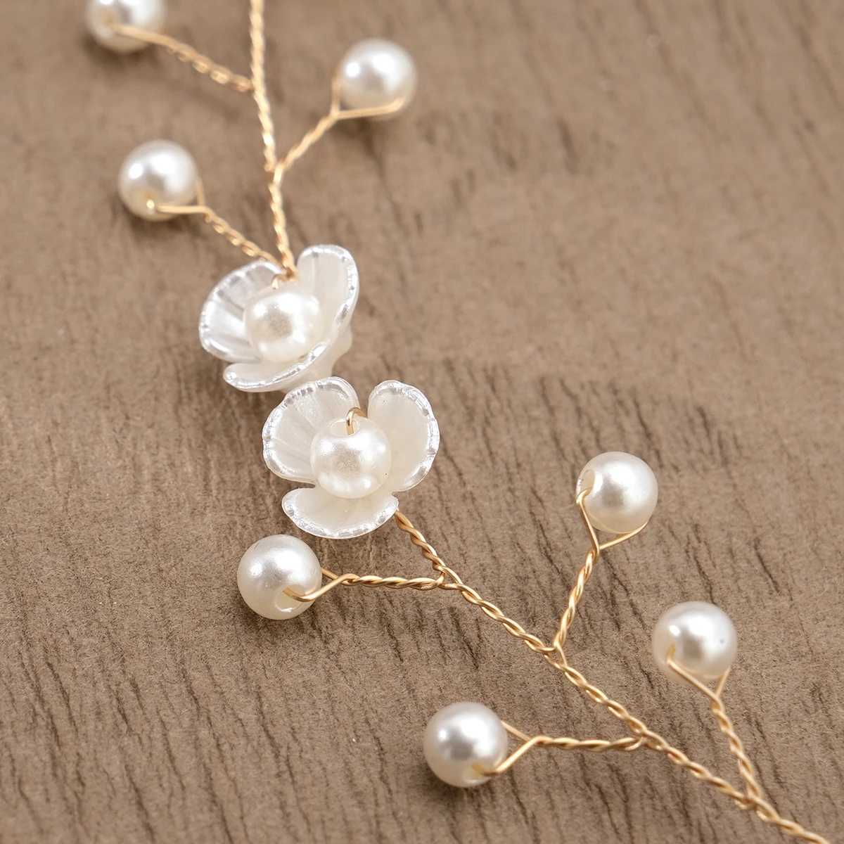 Gold Pearl Flower Hairband Fashion White Acrylic Handmade Beaded Headband Princess Prom Party headdress Costume Accessories V251022