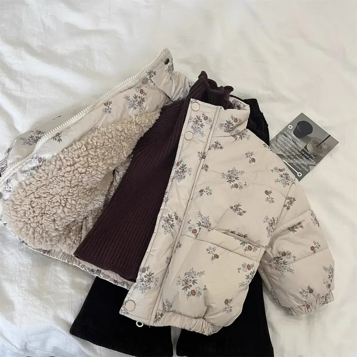 Winter Toddler Girl Parkas Cotton Padded Floral Print Long Sleeve Baby Girls Outerwear Coat Loose Thicken Warm Kid Girl Snowsuit 251021