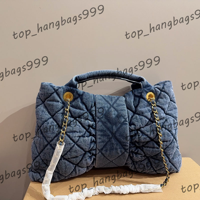 25K Bow-Knot Designer Ladys Denim Shoulder Bag Jumbo Shopping Bag Gold Hardware Tote Handle Handbag Gold Hardware Metal Buckle Matelasse Chain Underarm Bag 40x28cm