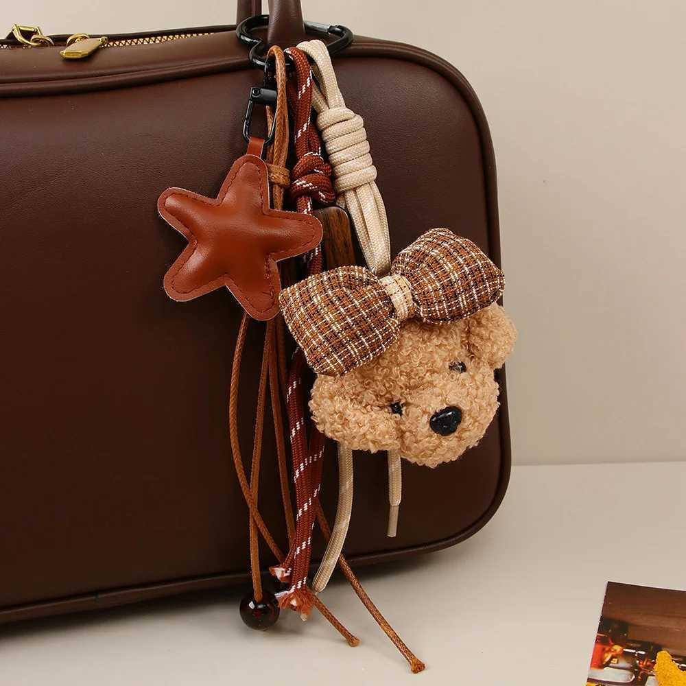 Cute Bowknot Plush Little Dog Pendant Keychain Five Pointed Star Woven Rope Design Bag Hanging Piece INS Style Accessories A275 J251121