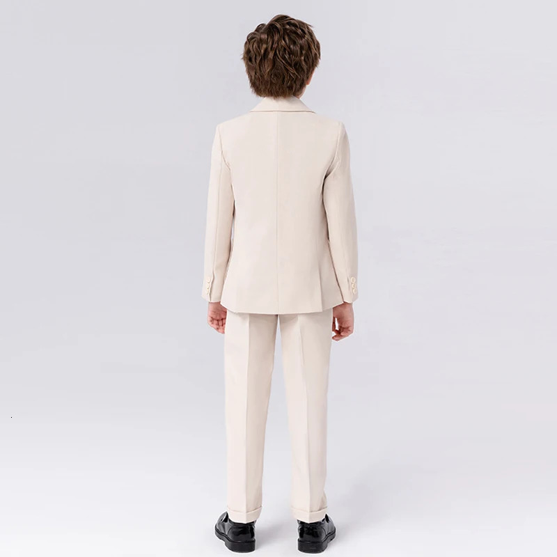 Children Formal Beige Suit Set Boy Blazer Pants Bowtie Clothes Kids Wedding Party Performance Catwalk Show Pogray Costume 251021