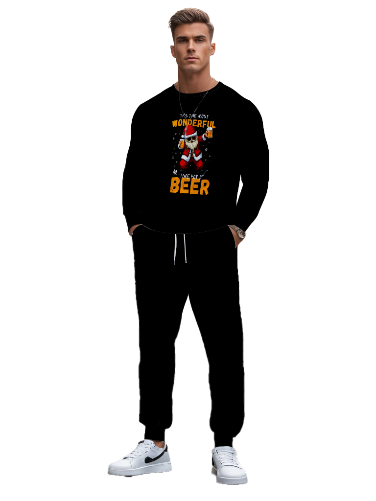 Men's Brown Knitted Cotton Blend Long Sleeve Round Neck Sweatshirt Ankle-Length Casual Outdoor Comfortable T-Shirt - YLWY00187