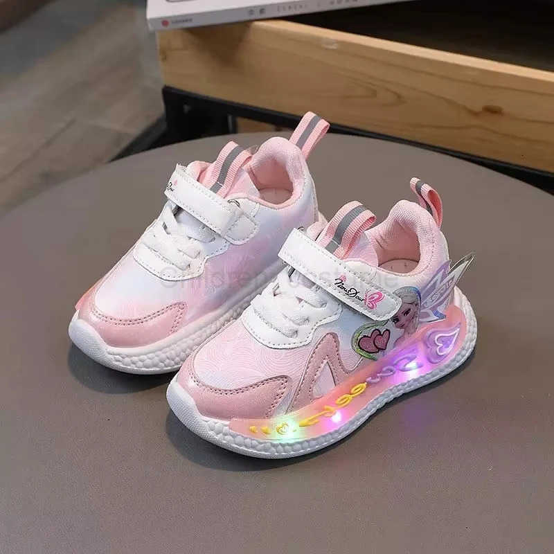 Disney Children Led Shoes Kids Girls Sneakers Frozen Elsa Princess Lighting Shoes Pink Purple Casual Sports Shoes Size 2131 H251022