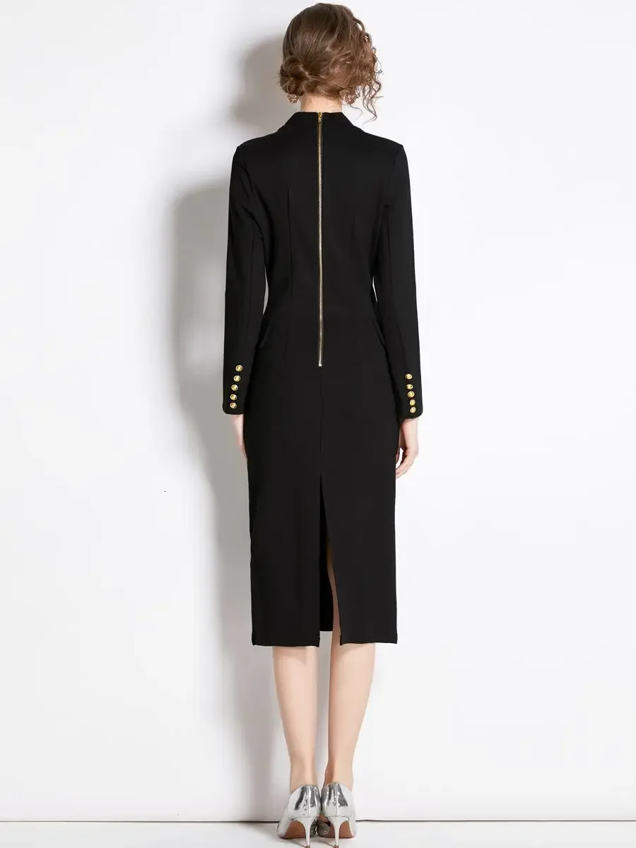 Autumn Winter Thick Roman Cotton Black Blazer Dress Womens Notched Suit Long Sleeve Golden Double Breasted Office Lady Vestidos 251020