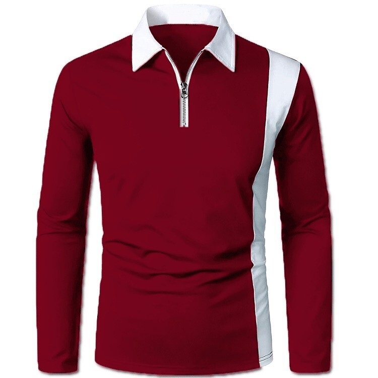 Youth Trendy Color Block Men's Long Sleeve Polo Shirt Fashion Two-tone Patchwork Fashion Men's Clothing Men's Turn-down Collar Shirt Lo