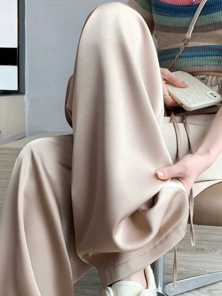 Womens Wide Leg Pants Summer Ice Silk Straight Trousers High Waist Ladies Casual Loose Satin Soft Fulllength Pants for WomenT251022