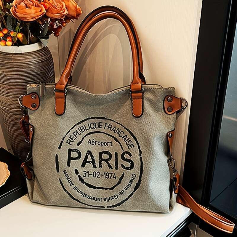 Vintage Paris Shoulder Bag, Retro Crossbody Bag Removable Strap, Lightweight Casual Fashion Tote For High School And College Students, Daily Commute W