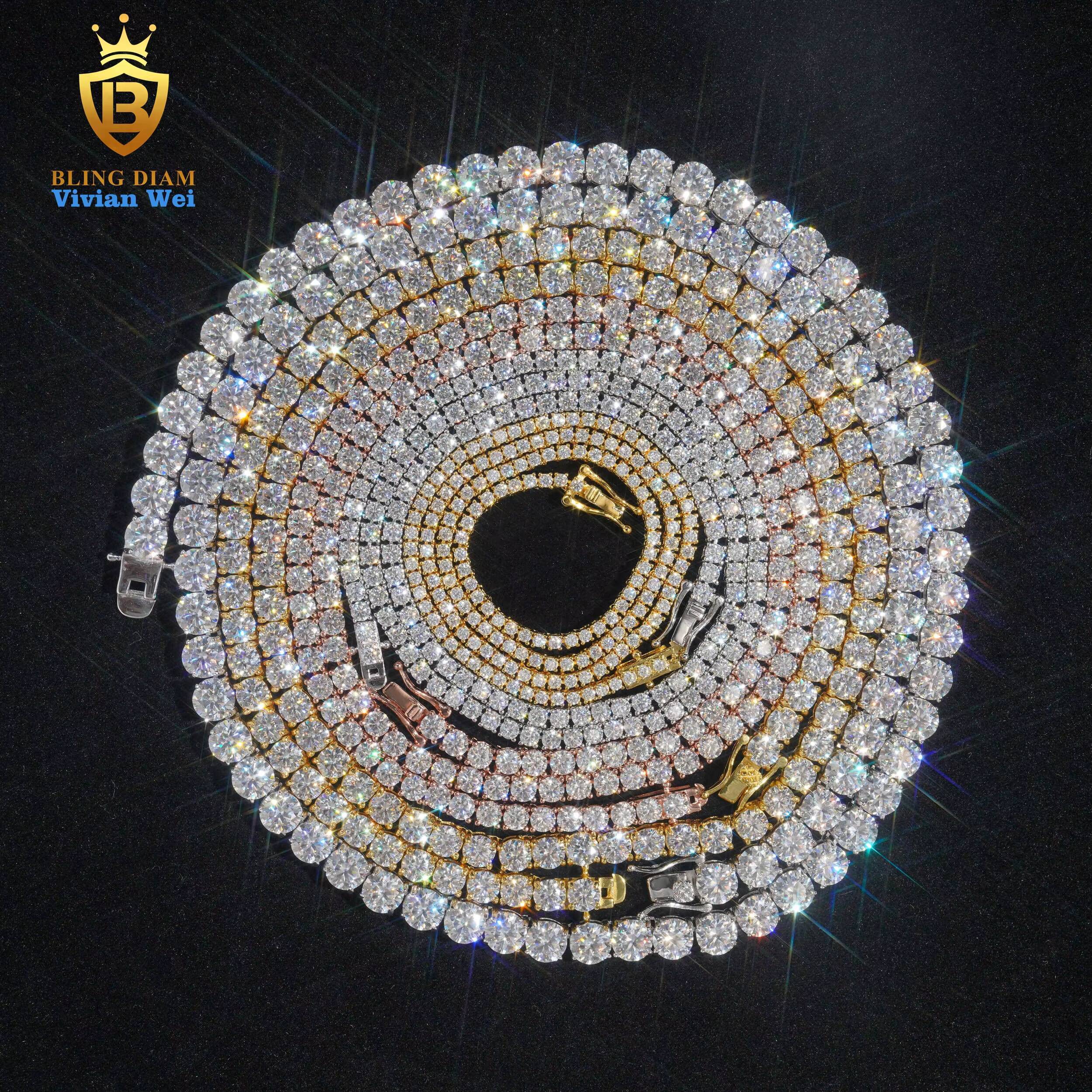 Ready to Ship Tennis Bracelet Necklace Sterling Silver 925 Hip Hop Jewelry Iced Out VVS Moissanite Diamond Tennis Chain