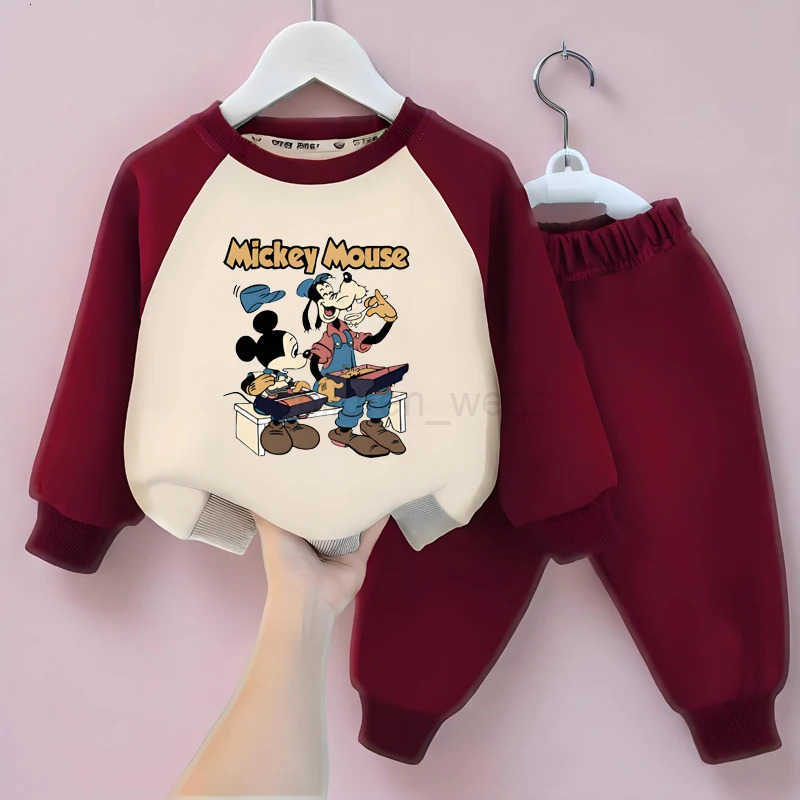 Disney Boys Casual Hoodies and Trousers 2PC Sets Spring Fall Mickey Printed Kids Sweatshirts Set Children Spliced Tracksuit H251022