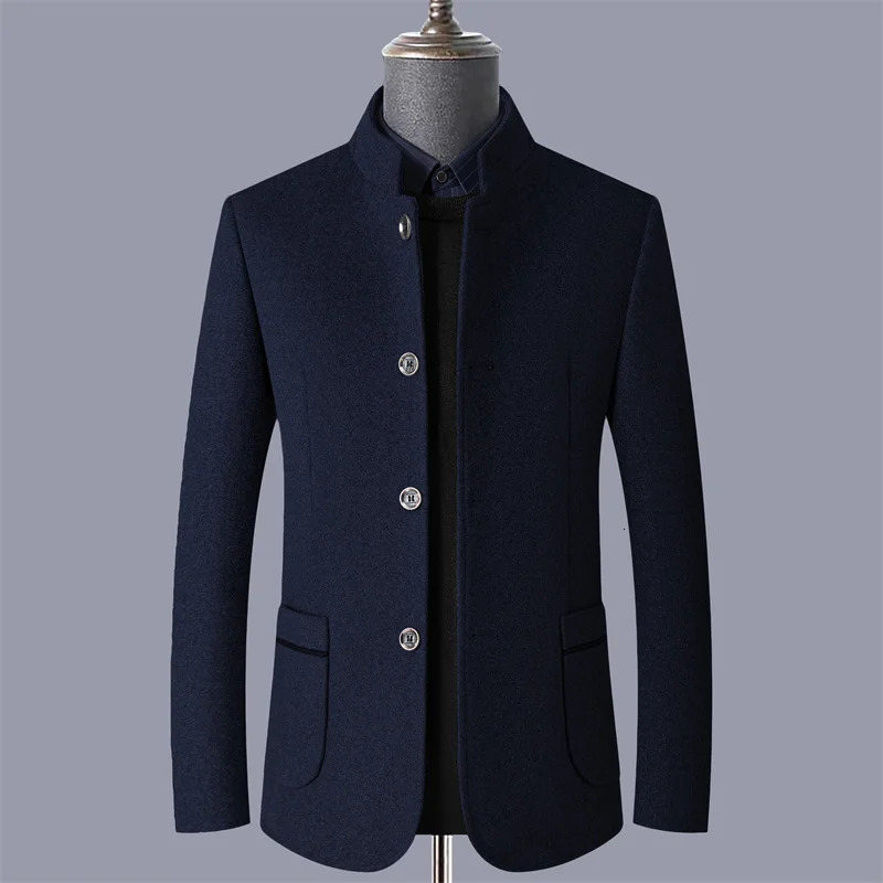 Autumn and winter woolen coats mens young middleaged jackets standup collar overcoats 251015