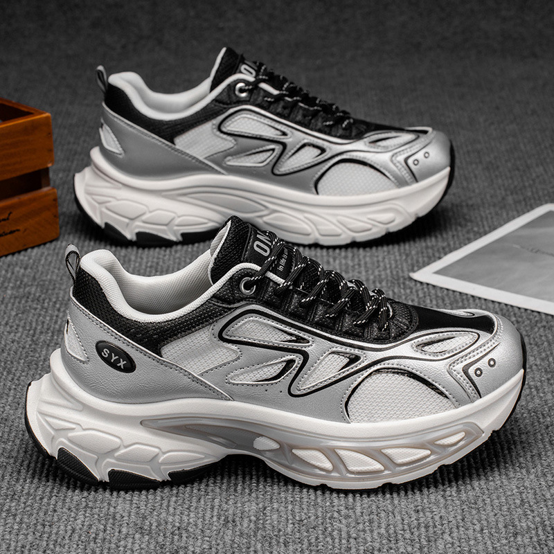 Men's shoes autumn and winter trendy brands versatile casual sneakers teenagers running thick-soled shock-absorbing height-boosting white daddy s