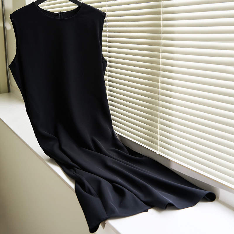L6829 New solid color fabric 2025 spring and summer new slit sleeveless midi dress