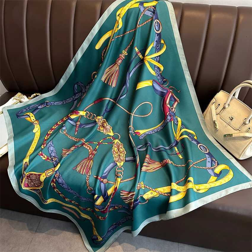 Luxury 2024 9090cm Print Silk Scarf Headband Foulard Ribbon Wraps Hairband Neckerchief Female Shawls Bandanna Square Silk Scarf J251118