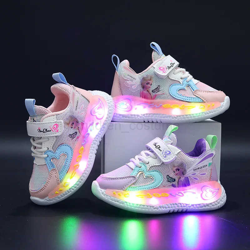 Disney Children Led Shoes Kids Girls Sneakers Frozen Elsa Princess Lighting Shoes Pink Purple Casual Sports Shoes Size 2131 H251022