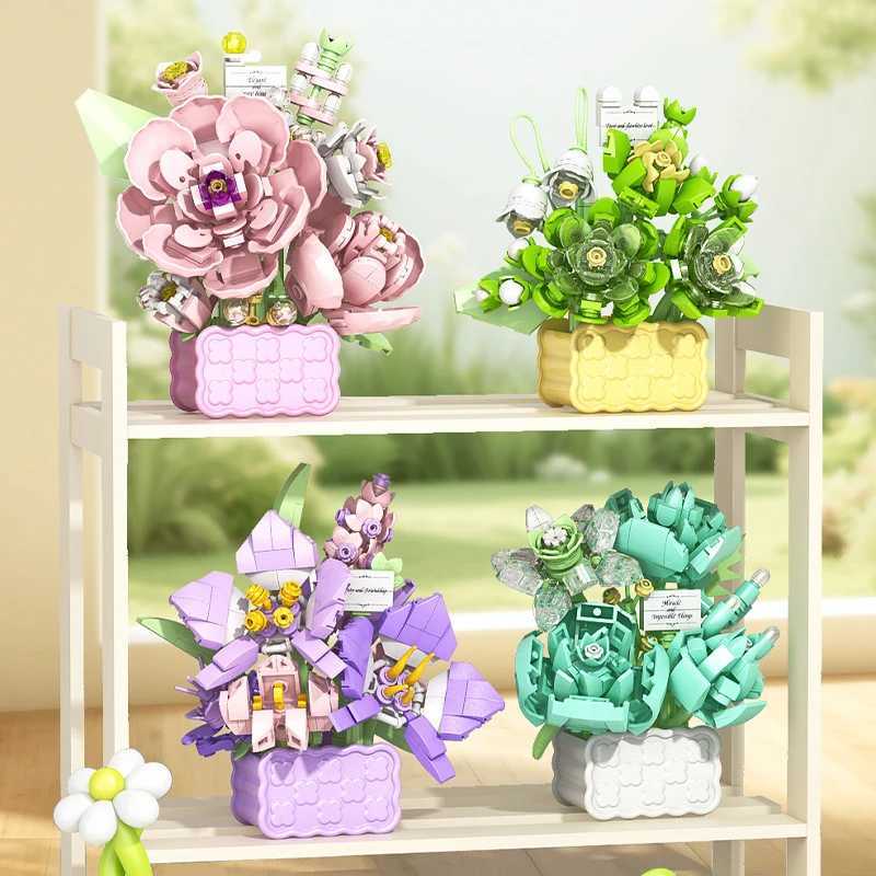 Rose Eternal Flower Basket Potted Plants Mini Particle Building BlockDIY Sunflower Flower Ornament Assembled ToyFor Kids Gifts J251022