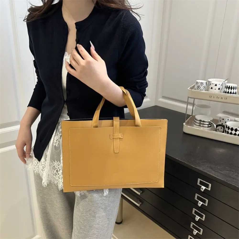 New Solid Color File Tote Bag Office PU Leather Briefcase Casual Business Laptop Handbag Men Women W251022