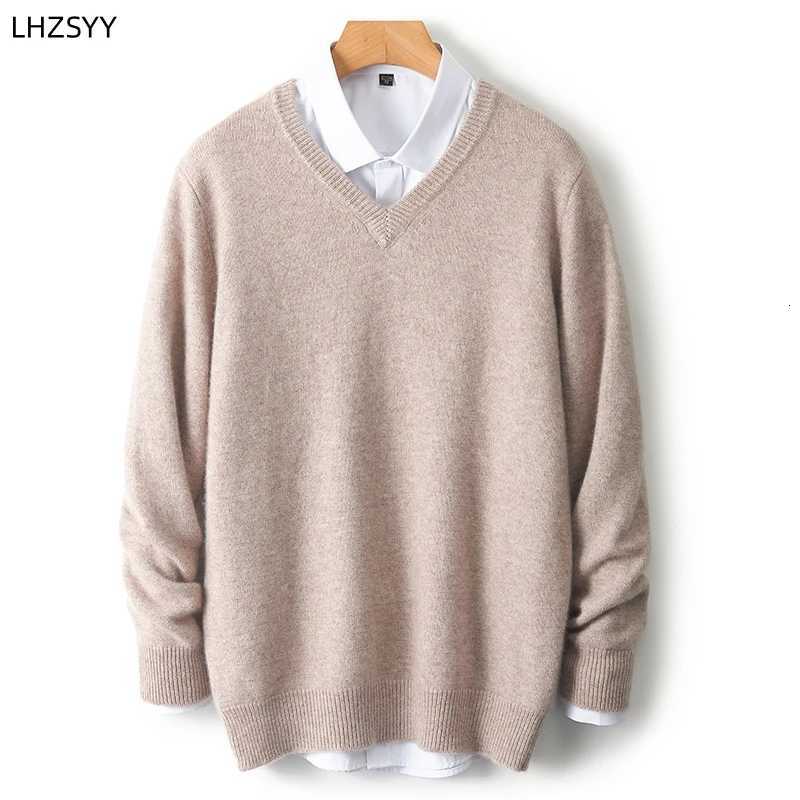 LHZSYY Mens VNeck Cashmere Sweater 23Autumn Winter New Thick Solid Pullovers Loose Knit Base Shirt Business Casual Jacket TopsXJ251022