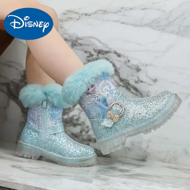 Disney Girls Boots Winter Fashion Frozen Elsa Princess Boots Childrens Short Girls Cotton Fur Ankle Boots Girls Pink Shoes H251022