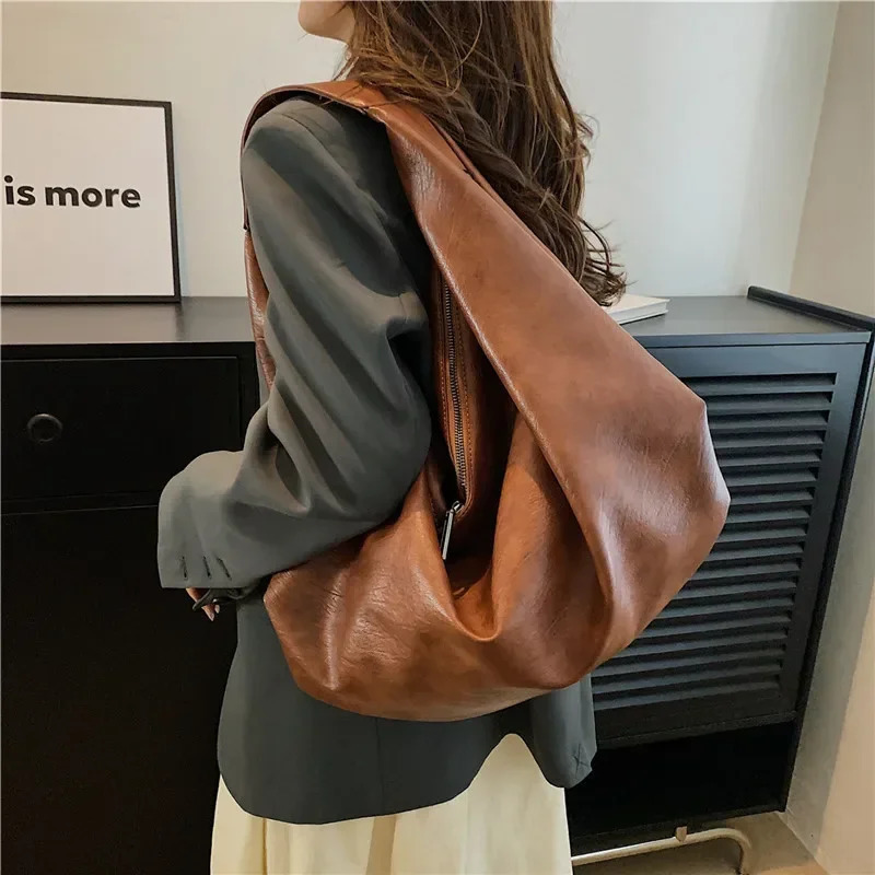 Black Shoulder Bags for Women Large Hobo Shopper Bag Solid Color Quality Soft Leather Crossbody Handbag Lady Travel Tote Bag i251021