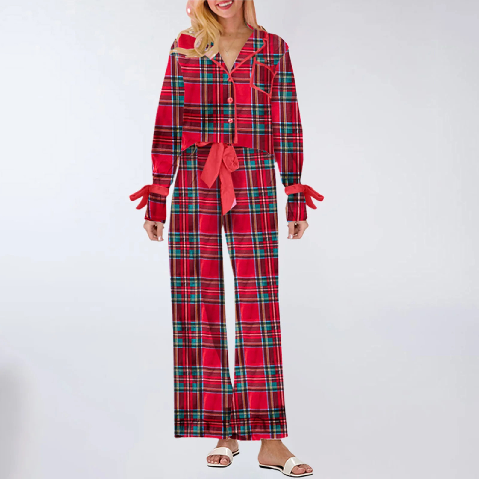 Hirigin Mommy and Me Matching Christmas Pajamas Set Bow Tie Shirt Pants Xmas Pjs Set 2 Piece Jemmies for Women Girl 251021