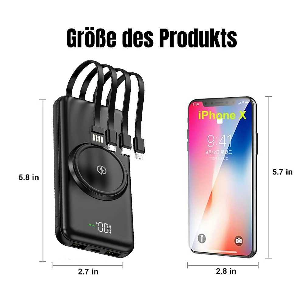 Wireless Fast Charging Power Bank Large Capacity USB 4 in1 Super Fast Charging Builtin Quad Power Cable Portable High Capacity J251114