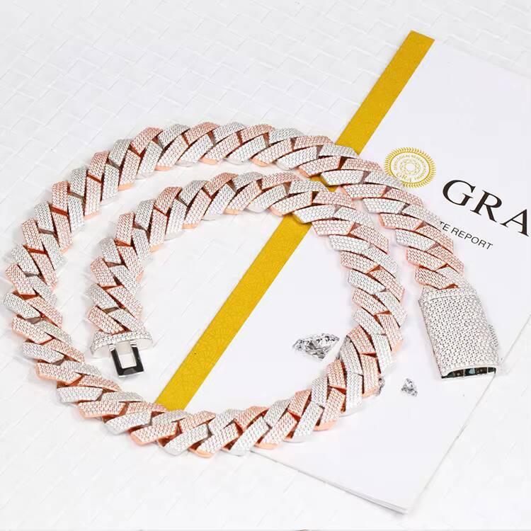 Fashion Chain 20mm Wide 925 Solid Silver Rose Gold Iced Out Moissanite Diamond Cuban Chain Lidynamic for Hip Hop Jewelry