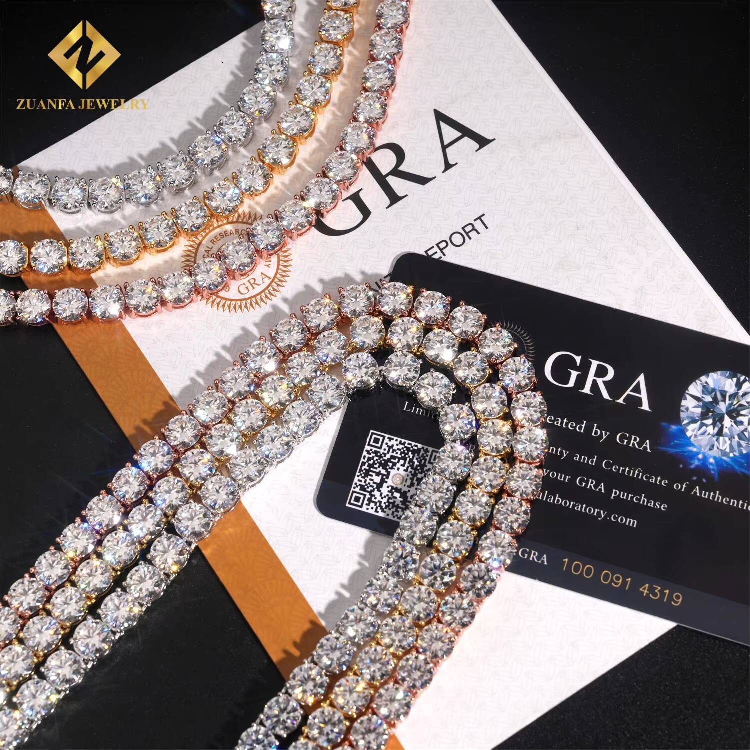 USA Stock Fast Shipping 65mm Moissanite Diamond Tennis Necklace Solid 925 Silver Iced Out Moissanite Hip Hop Tennis Chain