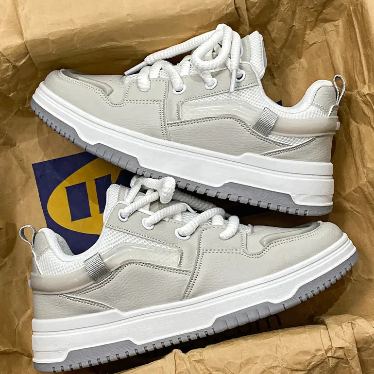 Men's shoes spring high-end sense versatile casual flat shoes youth light sports leather waterproof heightening white shoes