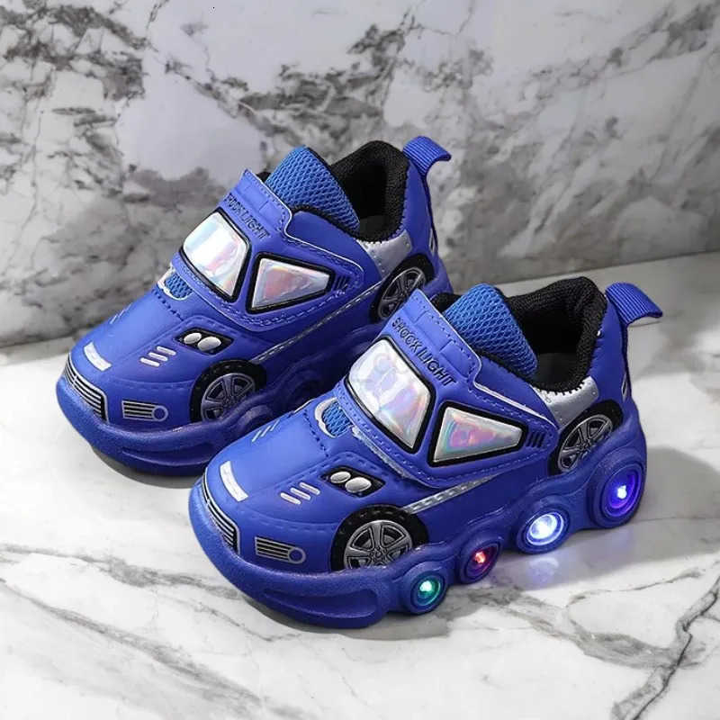 Disney Diseny KidsCasual Shoes Led Light Car Club Cartoon PU Leather Spring Shoes For Children Antislip Red Blue Shoes Size 2130 H251022