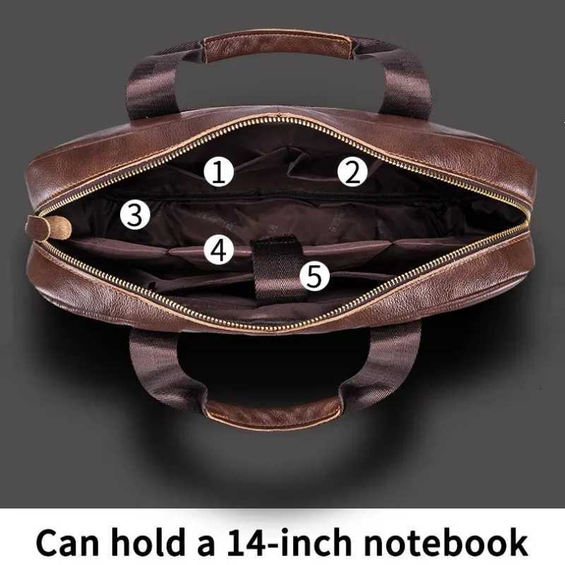 BULLCAPTAIN Briefcase Shoulder Messenger Bags Mens Genuine Leather 14 inch Laptop Bags Mens Briefcase Office Business Handbag W251022