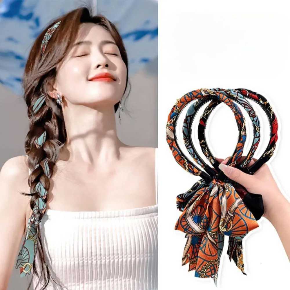 Long Colorful Printed Ribbon Headband for Women Fashion Ribbon Braided HairTied Hairband Headwear Female Hair Accessories V251022