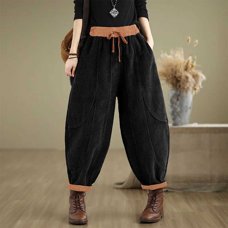Corduroy Bloomers Women Loose Harlan New Elastic Waist Warm Retro Trousers Autumn Winter Fashion Big Pocket WideLeg PantsT251022