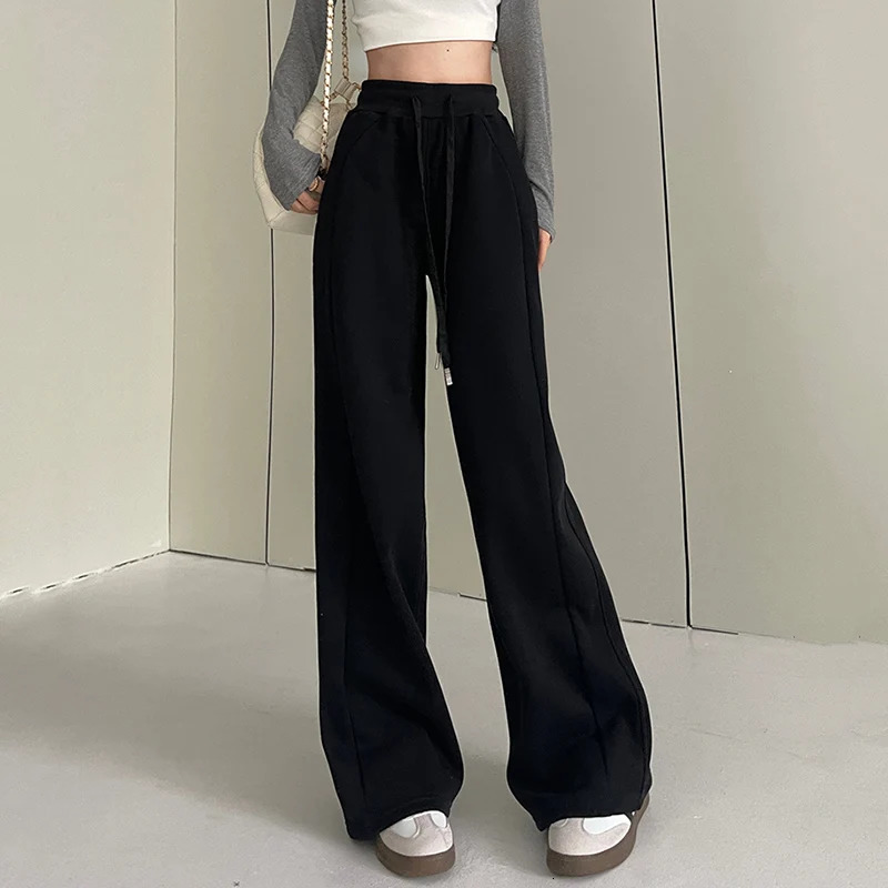 Women Basic Whitegray Black Elastic Sports Trousers Lady Wide Leg Straight Leg Pants Female Versatile High Waisted Sweatpants 251022