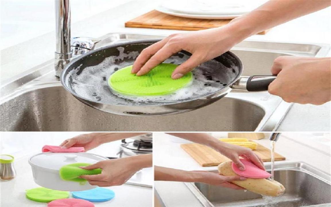 Silicone Dish Bowl Cleaning Brushes Multifunction 5 colors Scouring Pad Pot Pan Wash Brush Cleaner Kitchen Dishes Washing Toola51a8308924