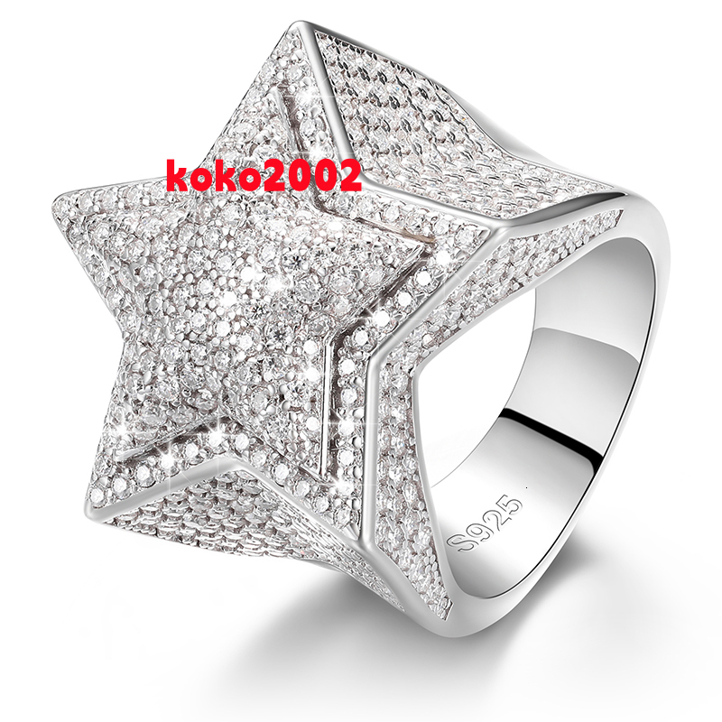 Dropshipping Fine Hip Hop Jewelry Iced Out 925 Sterling Silver Lab Grown VVS Moissanite Diamond 2 Layers Star Ring for Men Women