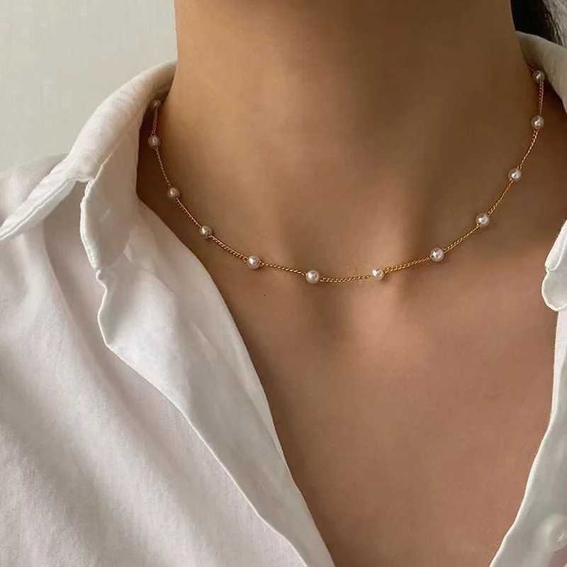 New Beads Womens Neck Chain Kpop Pearl Choker Necklace Gold Color Goth Chocker Jewelry On The Neck Pendant 2022 Collar For Girl V251022