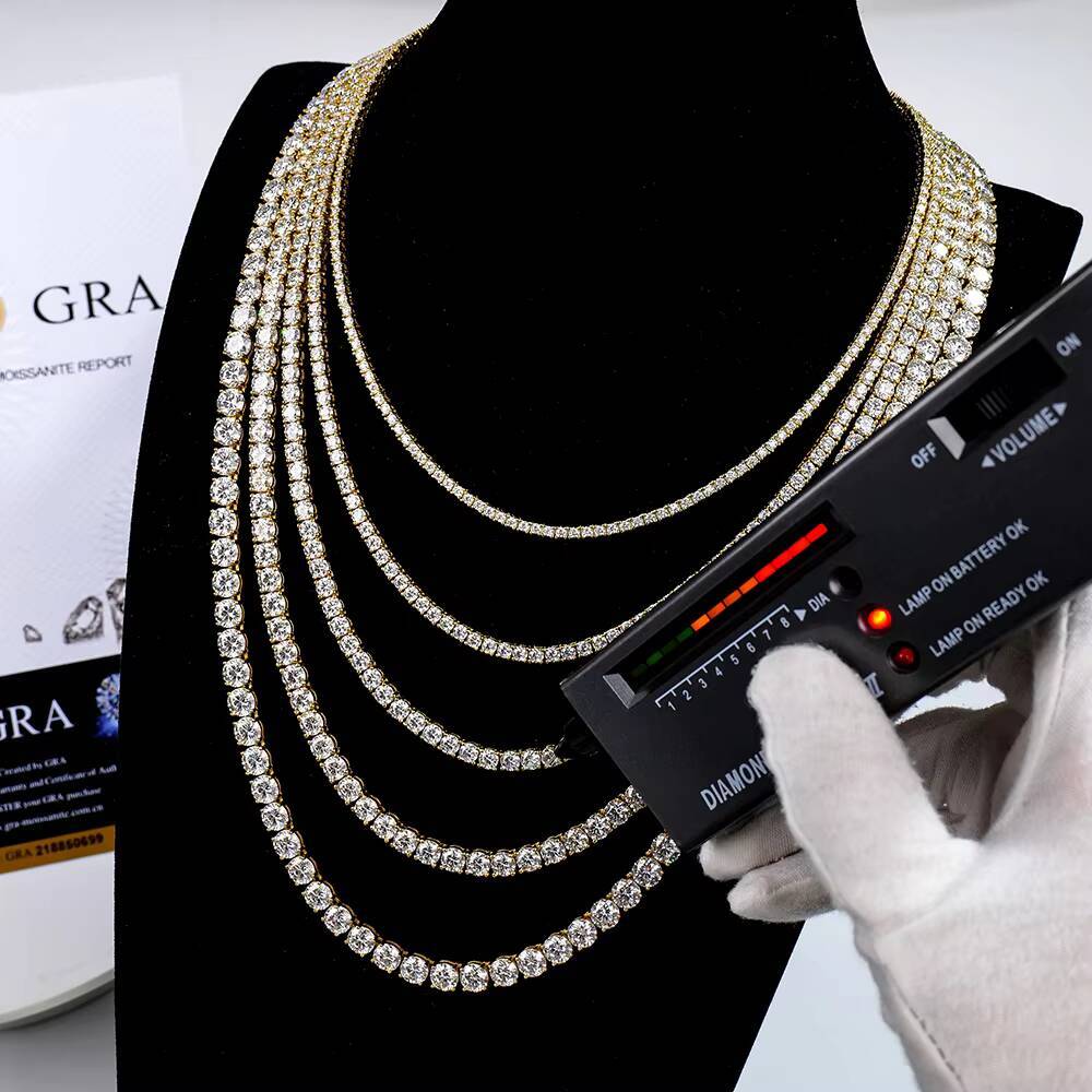 Wholesale Custom 18K Gold Plated 925 Silver Tennis Necklace Chains Men Womens Party Gift Iced Diamond Mossanite Moissanite