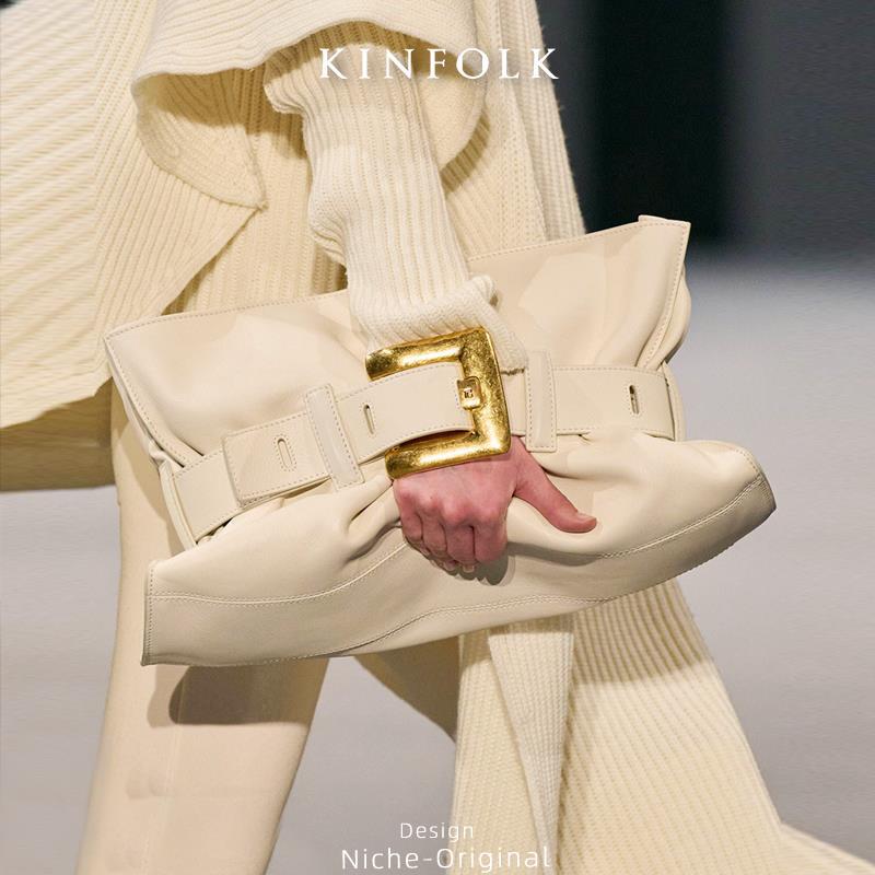 new style soft leather cloud bag high-class temperament textured pleated belt buckle large tote bag underarm crossbody bag