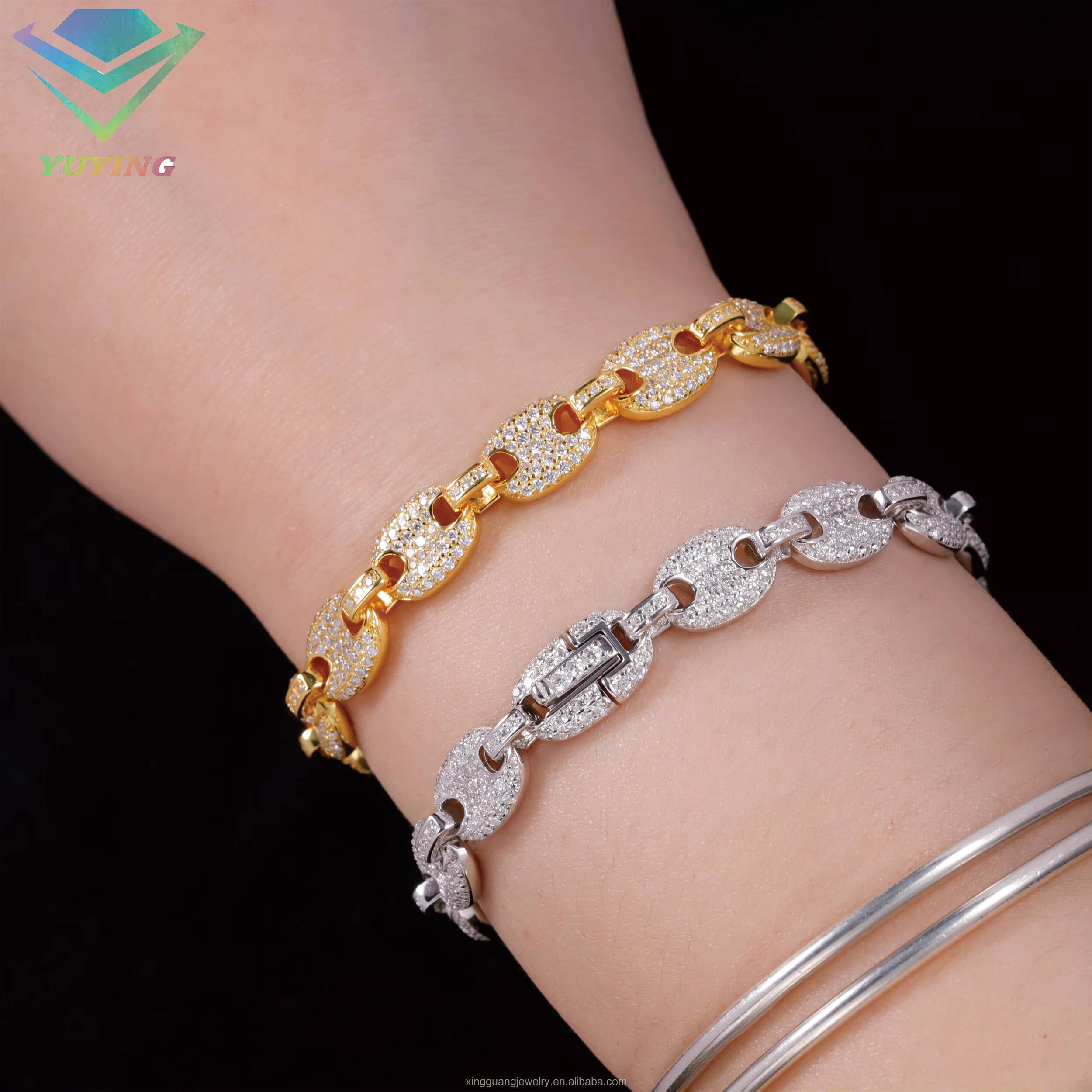 Fashion Pig Nose Style 6MM 8MM Real Gold Plated VVS Moissanite Diamonds 925 Silver Chain Cuban Lidynamic Chain Jewelry