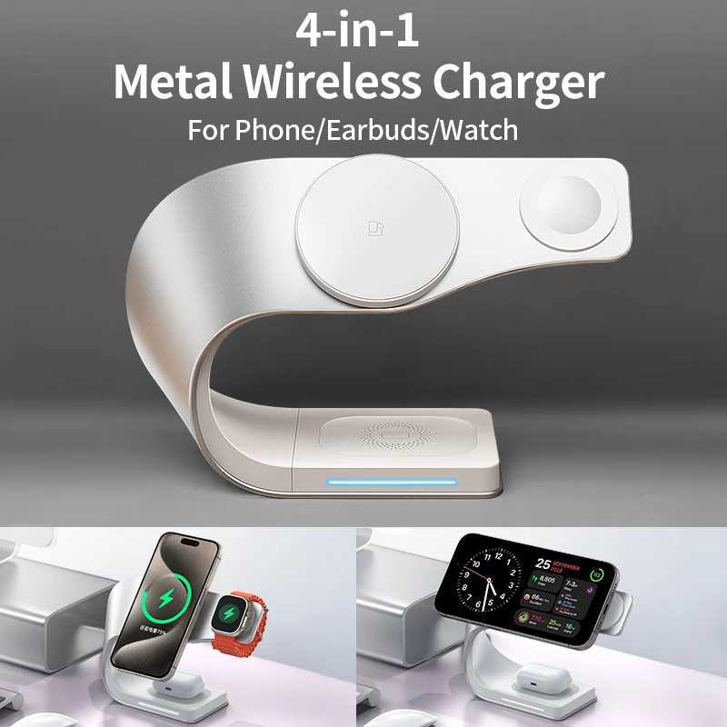4 in 1 Wireless Charger Metal Shell Magnetic 15W Fast Charging Station Stand for iPhone 1217 Mobile Phones Airpods Watch J251114