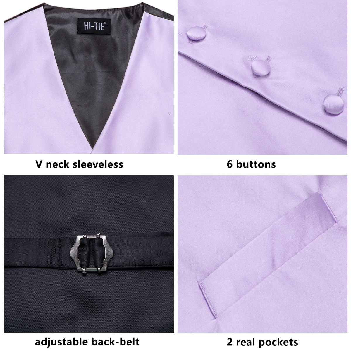 HiTie Solid Voilet Lilac Silk Mens Suit Vest 4PC Woven Waistcoat Tie Pocket Square Cufflink Business Wedding Dress Waist Jacket251022