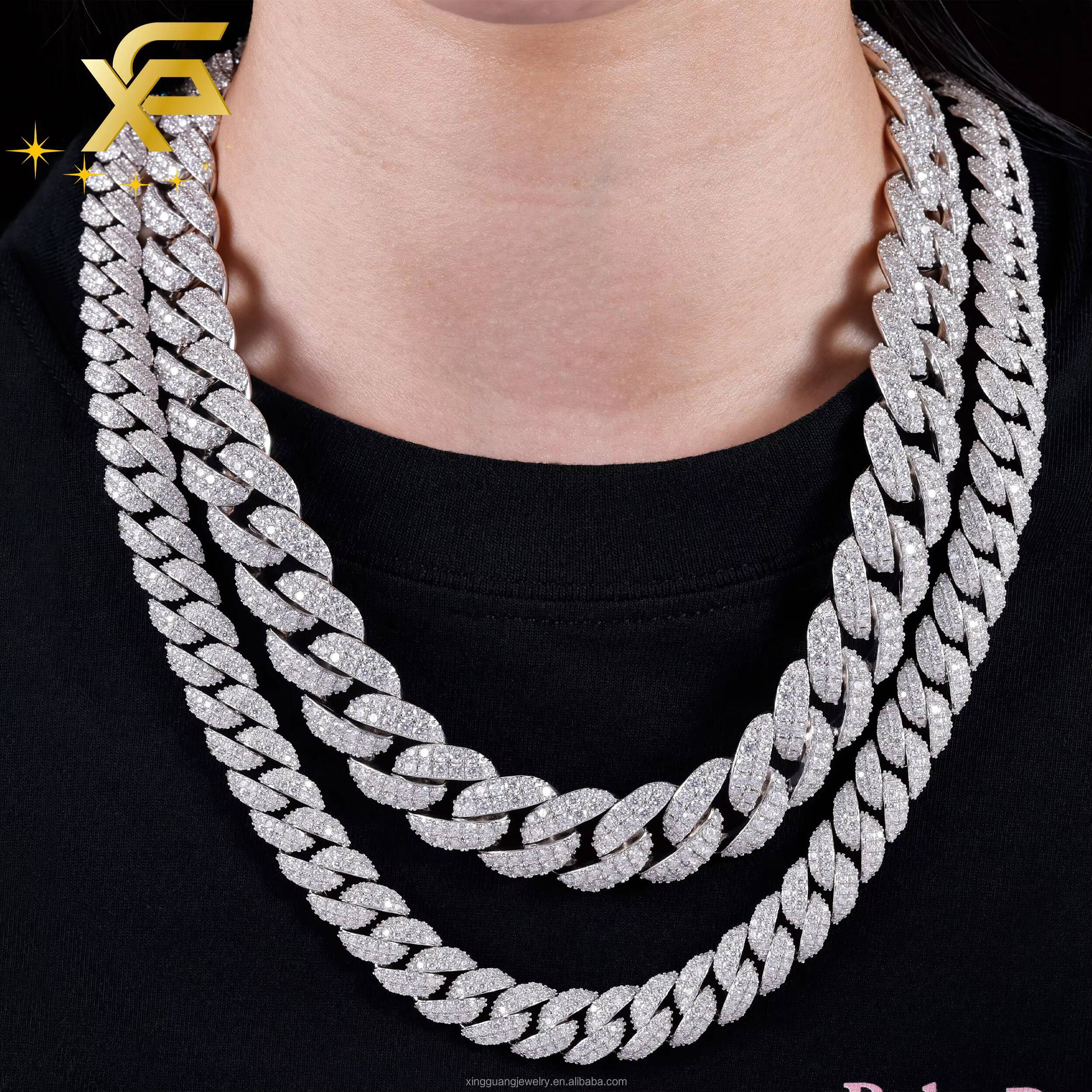 Fashion VVS Moissanite Cuban Chain 13mm 16mm 18mm 925 Silver VVS Moissanite Diamond Iced Out Cuban Lidynamic Chain Hip Hop Necklace