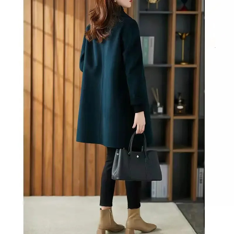 Fashionable AgeReducing DoubleSided Woolen Coat MediumLength Spring LooseFit Slimming Woolen Jacket For Women 251020