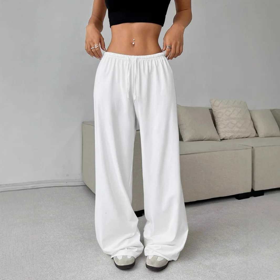 Elegant Solid High Waist Baggy Pants Fashion Women Loose Drawstring Pocket Wide Leg Pants Casual Sweatpant Streetwear TrousersT251022