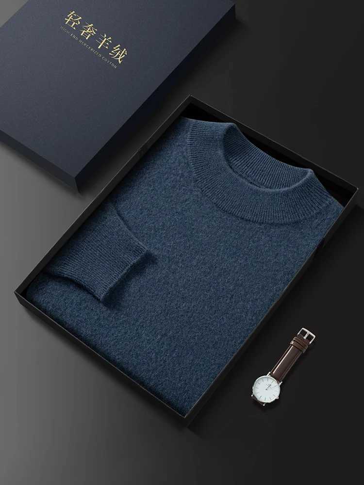 100 Cashmere Mens Autumn Winter Sweater Long Sleeve Half High Neck Warm Soft Luxurious Knit Pullover Top Comfortable ClassicXJ251022