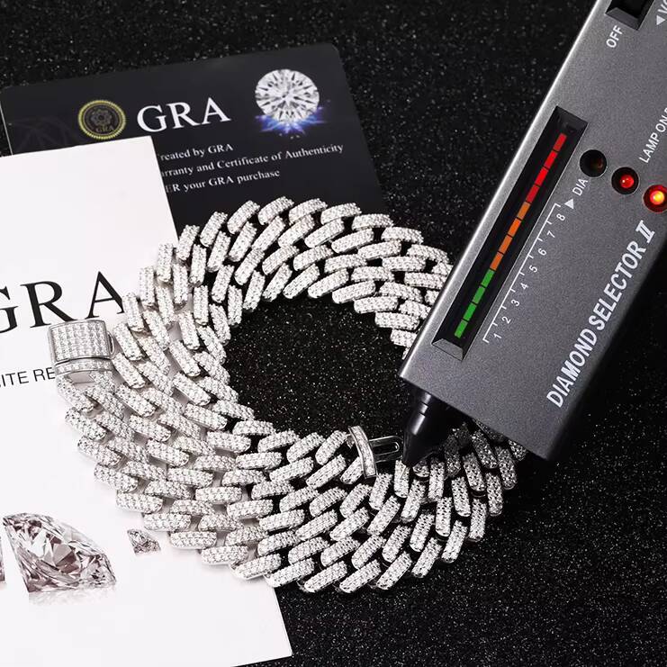 Hot Sale 2row 13mm Wide HipHop Necklace Bracelet Moissanite Cuban Chain Silver Iced Out VVS1 Moissanite Cuban Lidynamic Chain
