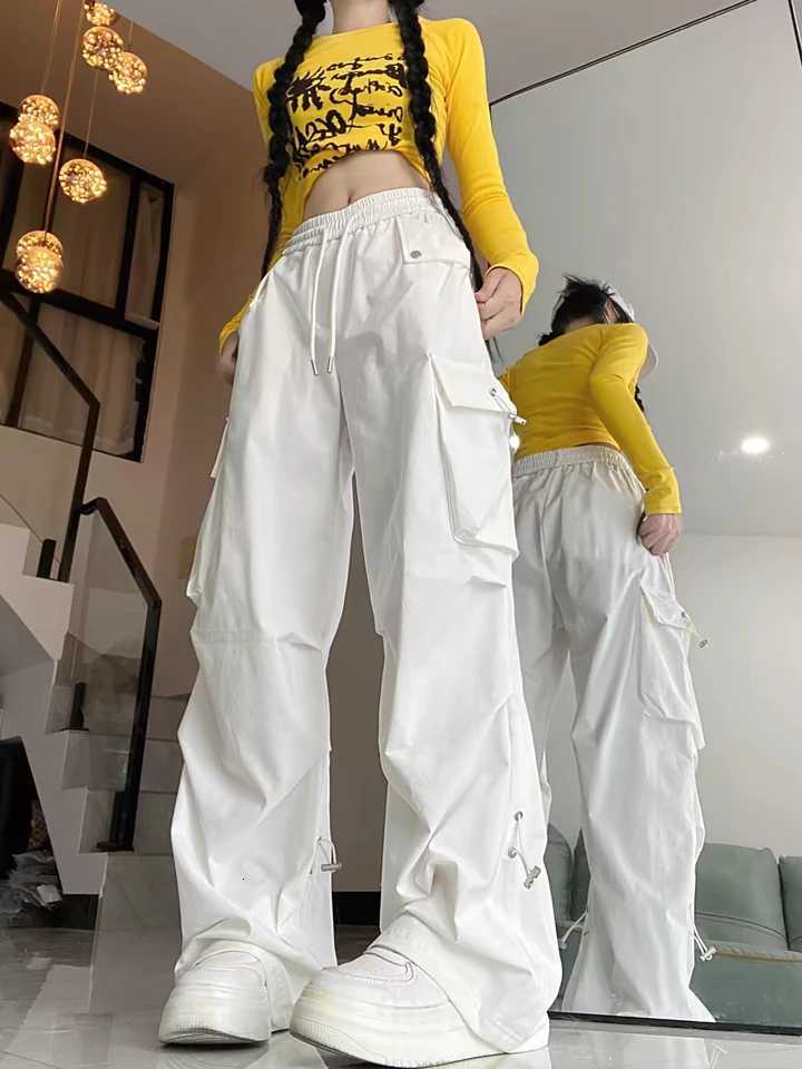 American Style Workwear Pants for Women Autumn Wide Leg Pockets Slimming Casual Sports TrousersT251022