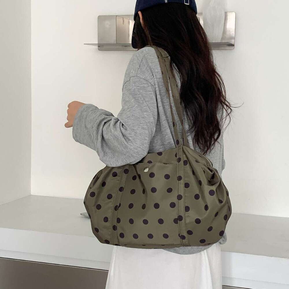 Cute Style Black And White Polka Dot Korean Version Large Capacity Shoulder Bag New Casual Versatile Nylon Handbag For Women B5