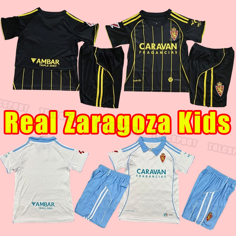 Kits kids 25 26 Real Zaragoza FRAN GAMEZ Soccer jerseys ZAPATER 2025 2026 POMBO SHINJI KAGAWA Football shirts GUTI JAVI ROS KIDS L. SUAREZ child