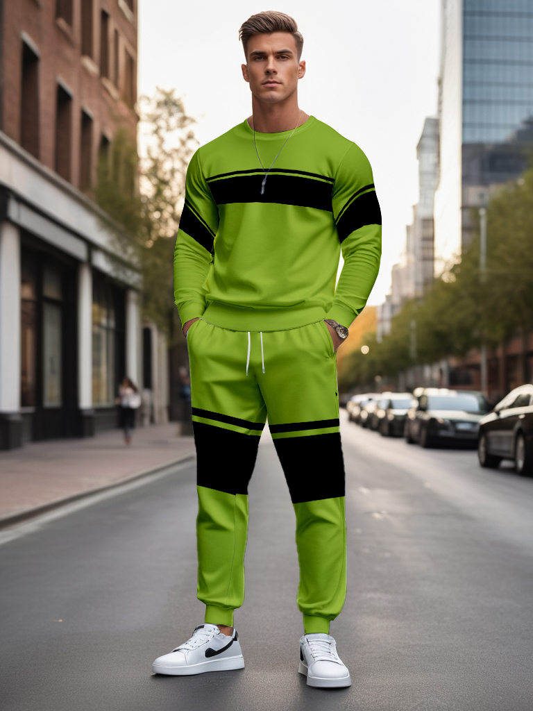 Men's Brown Knitted Cotton Blend Long Sleeve Round Neck Sweatshirt Ankle-Length Casual T-Shirt Comfortable Outdoor Wear - YLWY00158